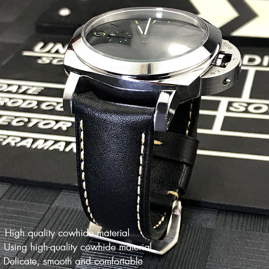 Bracelet de montre en cuir véritable, 24mm 26mm, pour Panerai LUMINOR PAM111 PAM 441, Style rétro, fait à la main