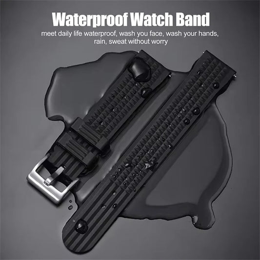 Watchdives Premium Embossed Silicone Watch Strap, 20mm, 22mm, Soft Rubber, Quick Release, Durable, Unisex, Replacement Band
