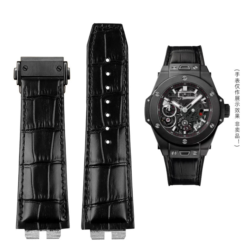 Cinturino per orologio in vera pelle bovina per Hublot, cinturino a sgancio rapido, cinturino nero, cinturino per serie Big Bang 411, alta qualità, 27mm