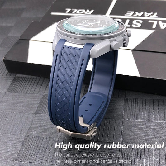 أحزمة ساعة مطاطية ذات طرف منحني، حزام ساعة سيليكون، مشبك إغلاق Speedmaster، متوافق مع Moonswatch، أوميغا AT150، 19 مم، 20 مم