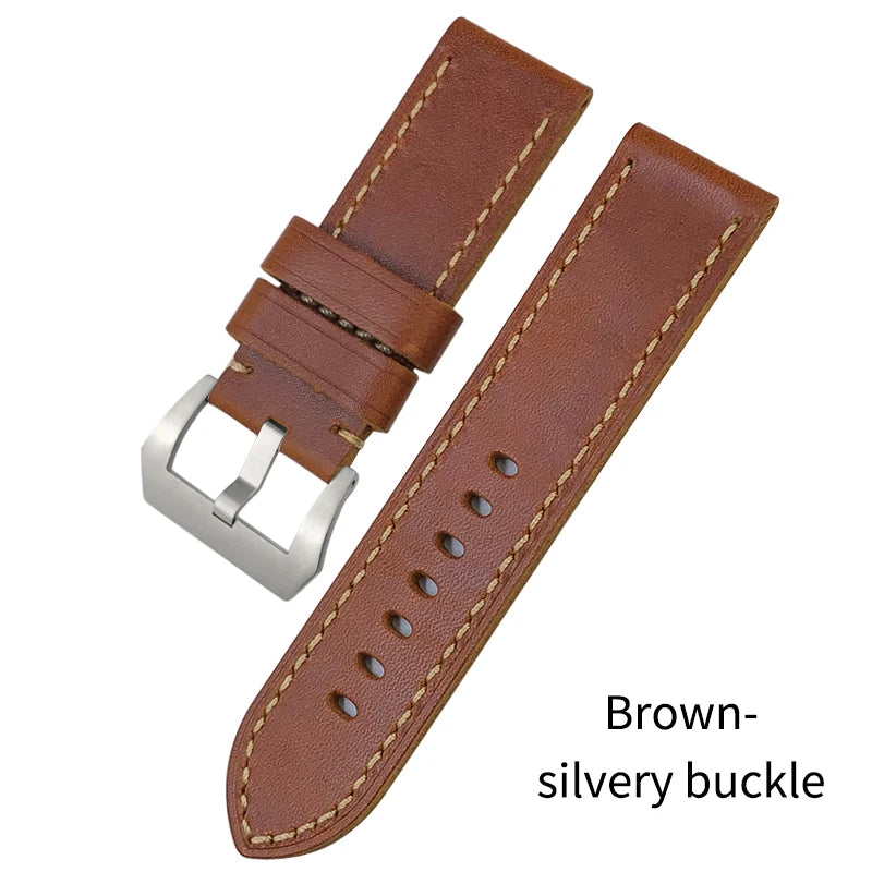 Cinturino per orologio in pelle bovina fatto a mano, 26mm, ricambio per Panerai LUMINOR, fibbia subacquea in acciaio, attrezzi di alta qualità