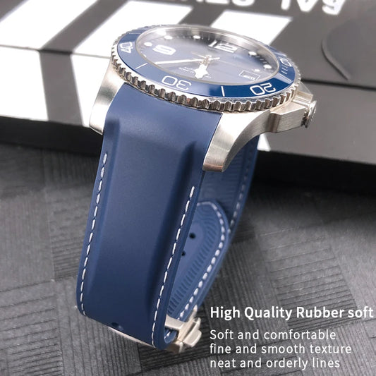 Watch strap for Longines SeATM 5 SKX Omega Seam84300 Rolex, rubber and silicone watch strap, curved end, 20mm, 21mm, 22mm, 19mm, 18mm