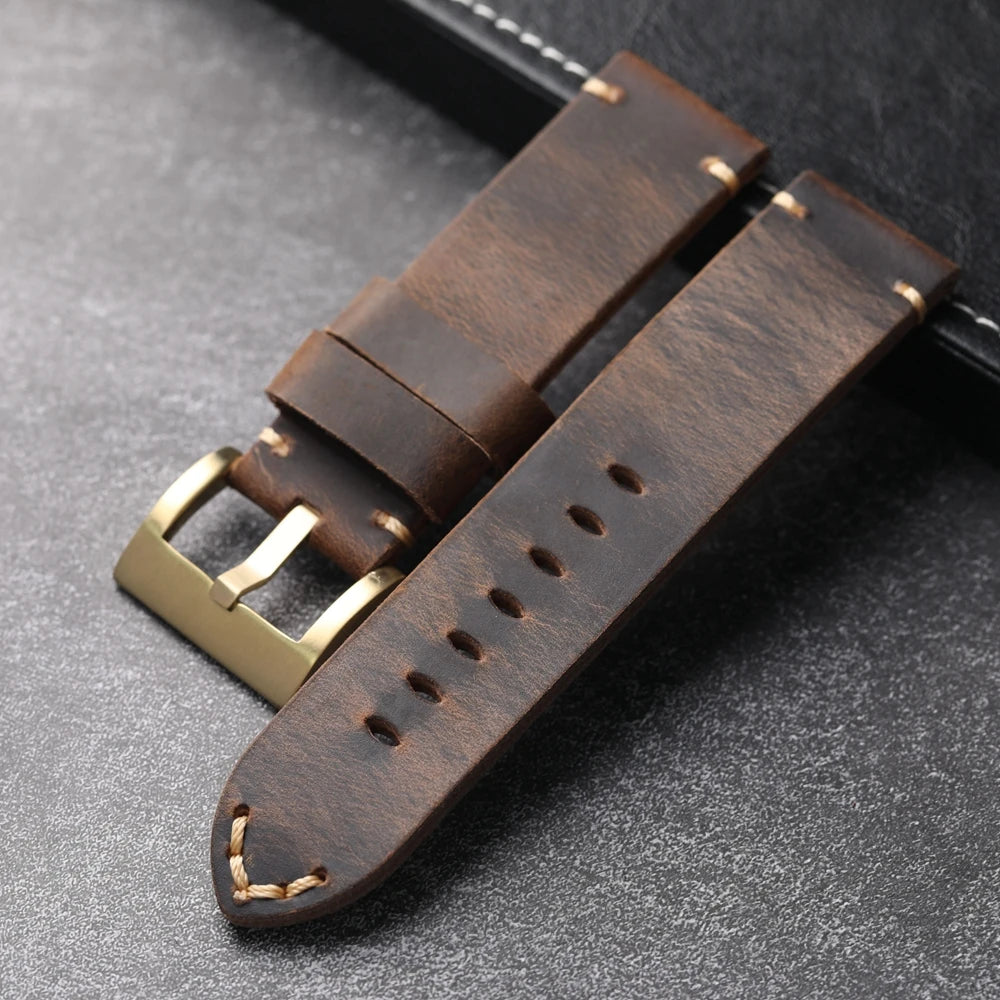 Men's Brown Bronze Watch Strap, Thick First Layer, Retro Style Band, Pure Copper, 20mm, 21mm, 22mm, 23mm, 24mm, 26mm