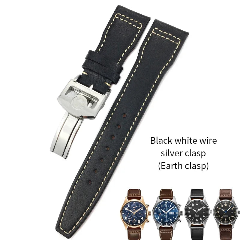 Bracelet de montre en cuir de vache de haute qualité, 20mm 21mm 22mm, adapté à IWC Big Pilot Spitfir Mark 18 Portfino, bracelet de montre noir en cuir de veau