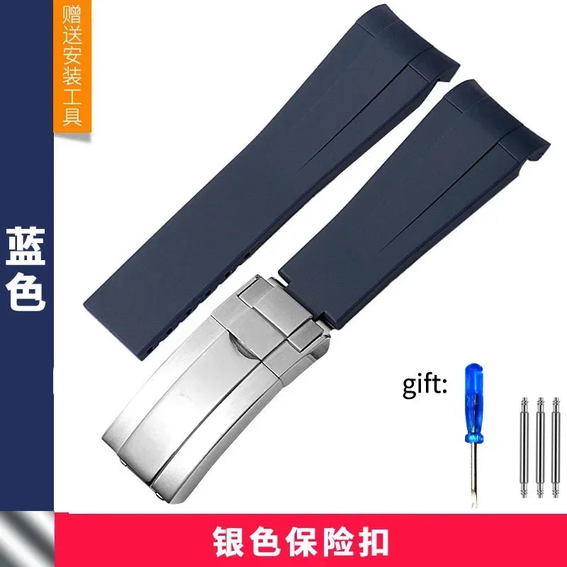 Rubber Watch Band, 20mm 21mm, for Rolex Submariner DAYTONA GMT Yacht-Master, Black Silicone Strap