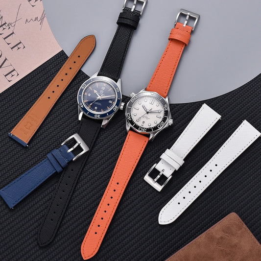 Vintage Stitched Leather Watch Strap, 18mm, 19mm, 20mm, 21mm, 22mm, 23mm, 24mm, Quick Release, Retro, Durable, Replacement Bands