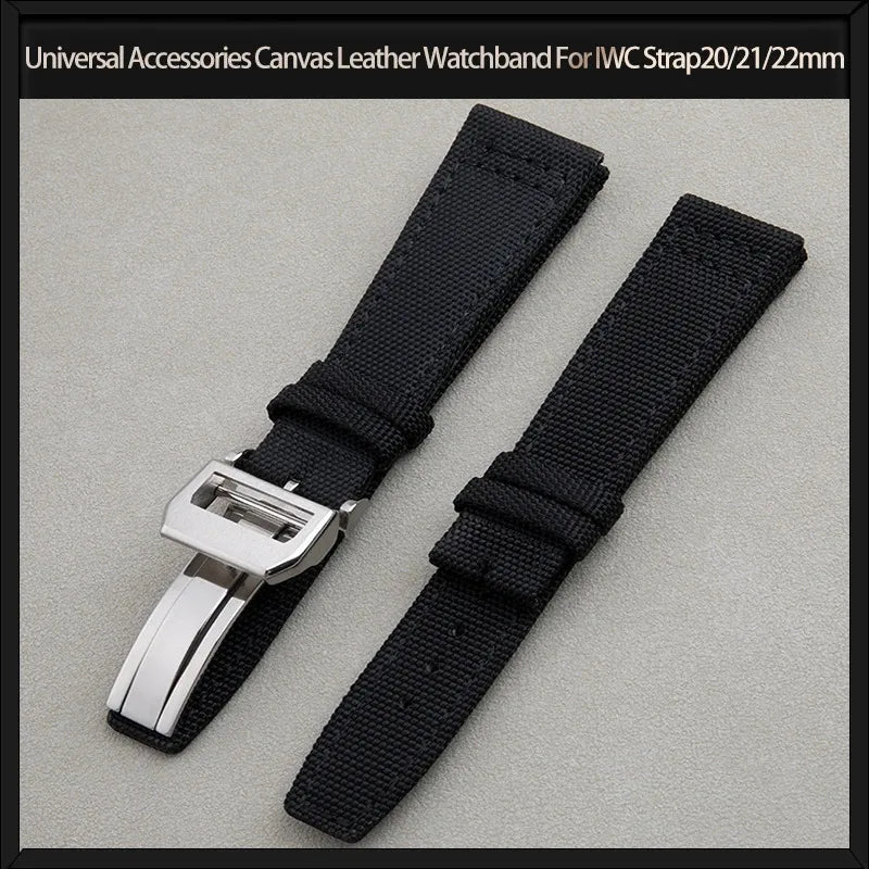 Universal Accessories Canvas and Leather Watch Strap for IWC PILOT Portugal Watch Strap 20mm 21mm 22mm Foldable Strap