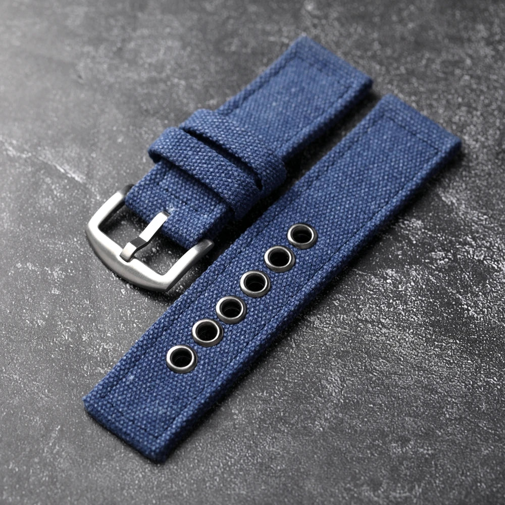 Cinturino per orologio in tela spessa, fatto a mano, robusto, 20 22 24MM, catena per orologio morbida e impermeabile, blu nero verde, cinturino indossabile per uomo