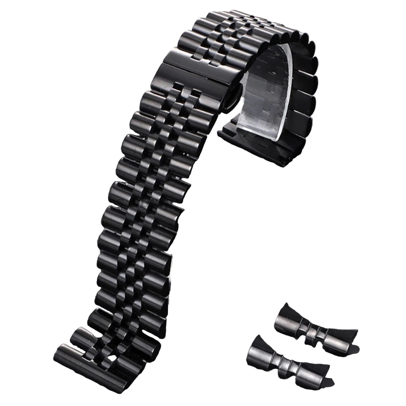 Solid steel watch bracelet for Rolex, flat and curved ends - with tool
