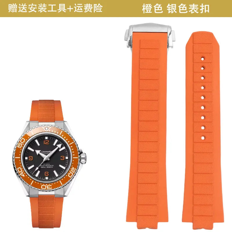 Cinturino in gomma fluoro per Omega Seamaster Planet Ocean 600M 217.32.42,217.30, cinturino per orologio subacqueo, ricambio cinturino in gomma FKM, 21mm