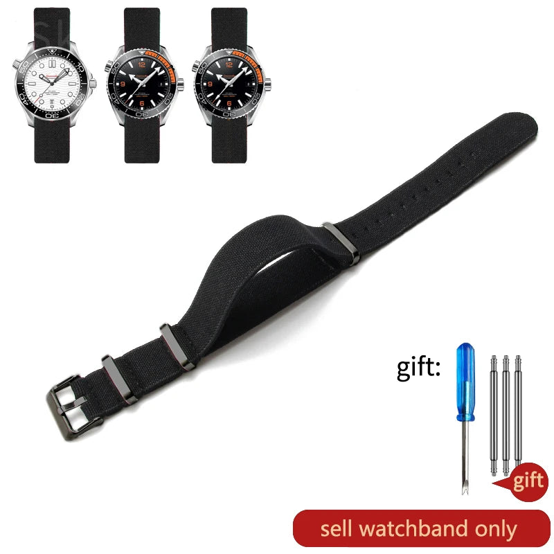 Retro Parachute Nylon Watch Strap for Rolex Tudor Biwan Omega Heuer IWC Men High-Density Knit 18 20 22mm Replacement Accessories