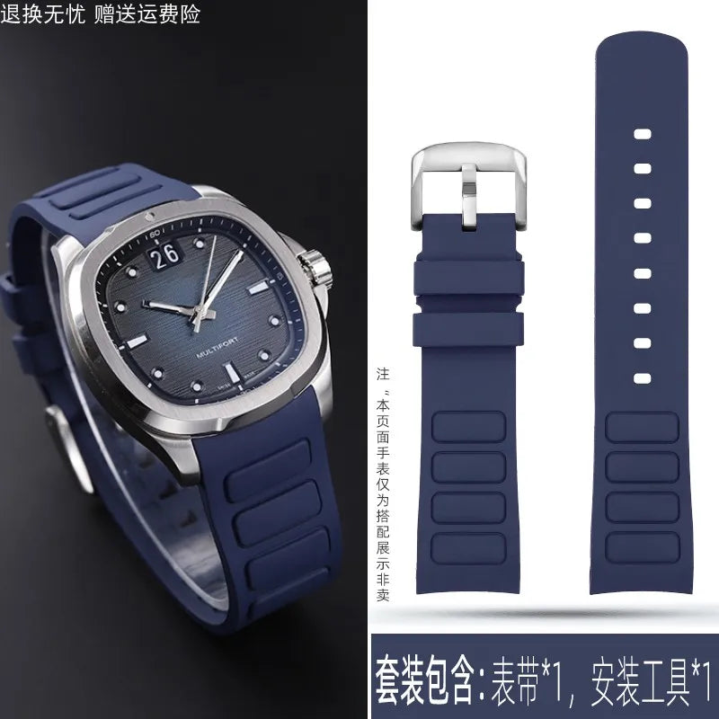 22mm Mido Multifort TV Rubber Strap for M 049526 A - Fluoroelastomer Watch Strap with Curved End, Men's Accessory, Black/Grey