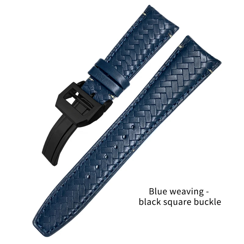 Bracelet de montre tissé en cuir de vachette pour IWC, bracelet de montre en cuir véritable, extrémité incurvée, marque de pilote portugaise, haute qualité, 20mm, 21mm, 22mm