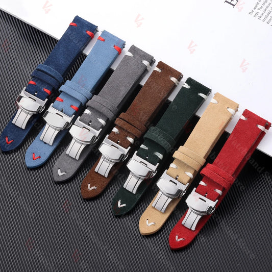 Soft Suede Watch Strap, 18mm 20mm 22mm, for Huawei GT2/3 for Seiko for Omega Vintage, Quick Release Band, Folding Clasp