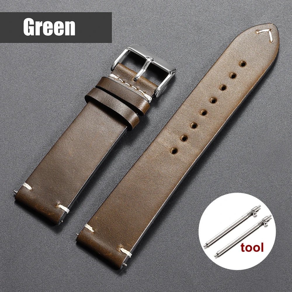 Bracelet de montre en cuir huilé vintage 18 mm 20 mm 22 mm 19 mm 21 mm 24 mm, sangle en cuir de vachette à couture universelle pour Seiko pour Omega