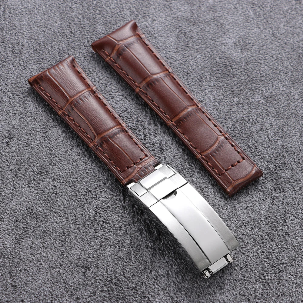 Bracelets de montre 20mm en Cuir - Boucle Déployante Acier Poli