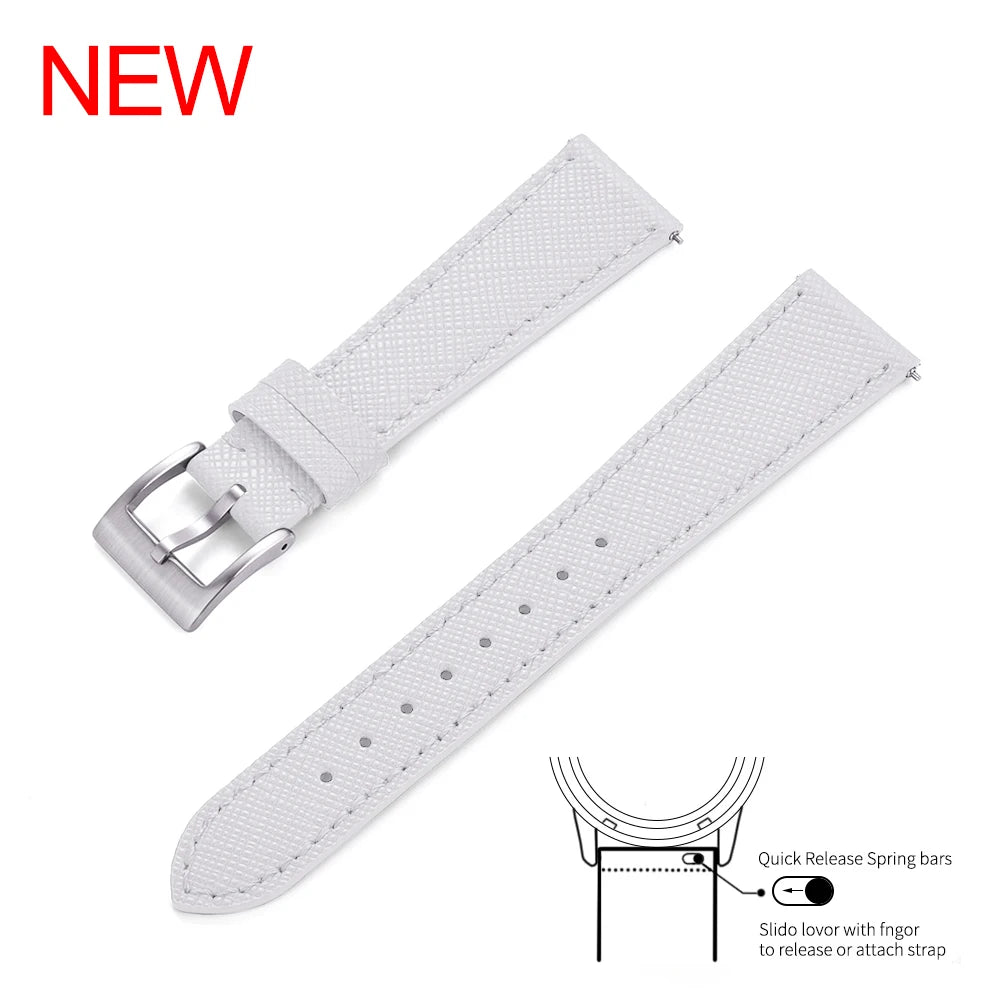 Bracelet de montre Durable en cuir cousu Vintage classique à dégagement rapide 18mm 19mm 20mm 21mm 22mm 23mm 24mm bracelet de montre en cuir Saffiano