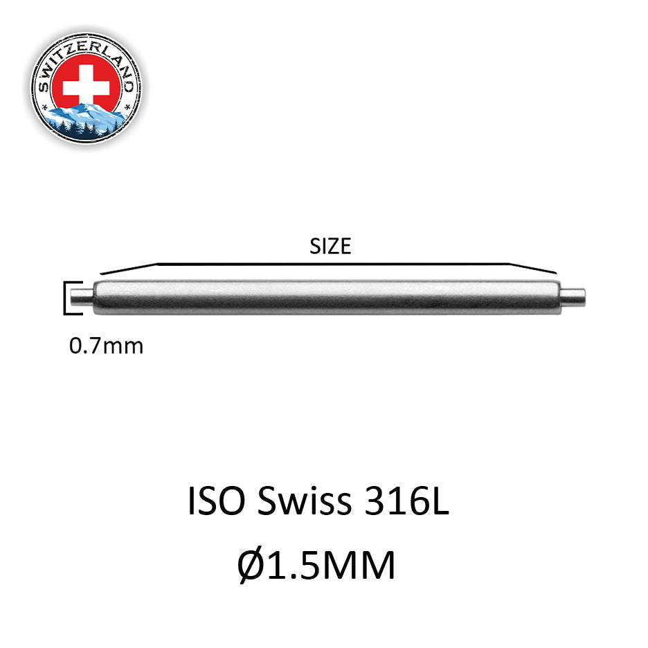 Masar XSS Ø 1,5 mm - Pasador de resorte - Correa de reloj - Fabricado en Suiza - Acero inoxidable 316L - 0,7 mm 2 uds.