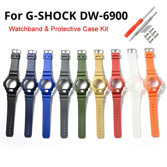 Bracelet de montre sport en résine TPU pour Casio G-SHOCK DW-6900 DW-6600 DW-3230, bracelet en caoutchouc étanche pour homme, kit de remplacement de boîtier de protection