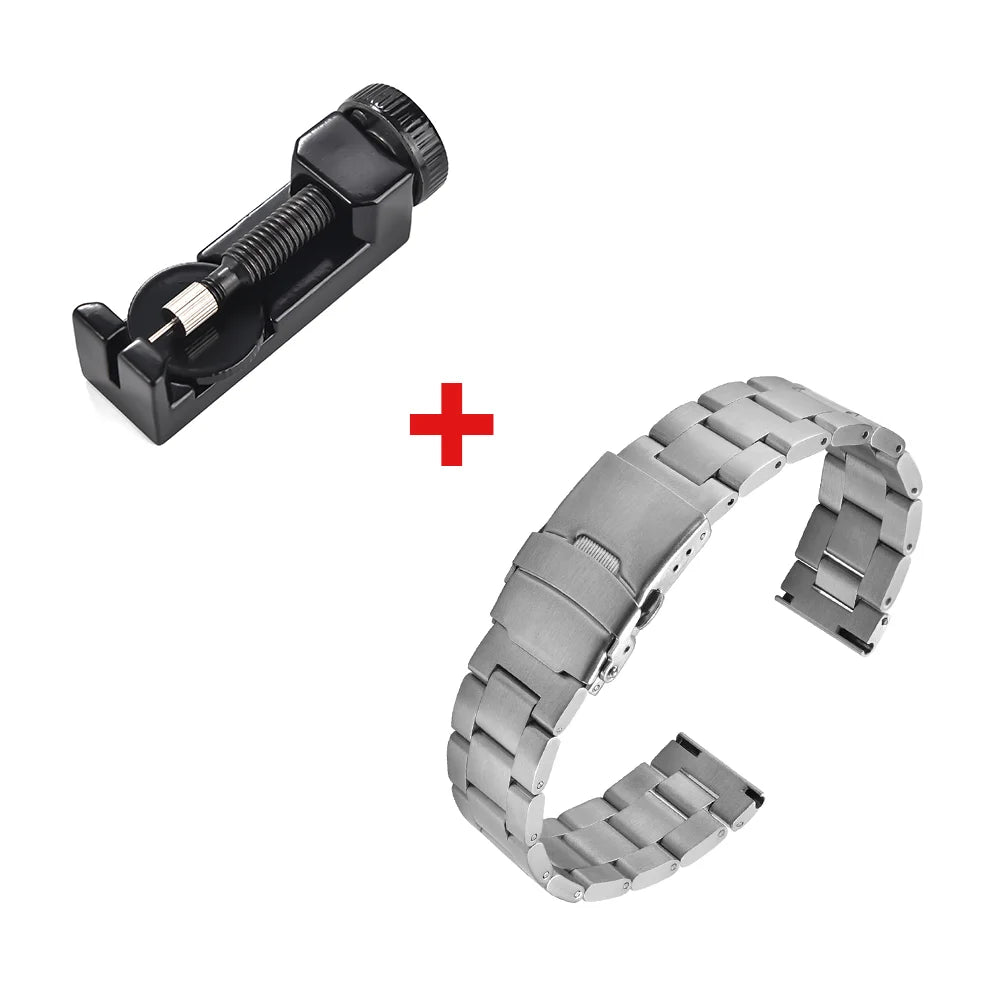 Luxury Stainless Steel Watch Band, 18mm 20mm 22mm, Three-Link Steel Bracelet, Quick Release, Straight End, for Rolex