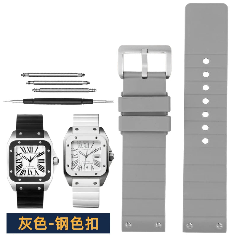 20mm 23mm bracelet de montre pour Cartier Santos Sandoz Santos 100 bracelet de montre en Silicone en caoutchouc hommes et femmes noir