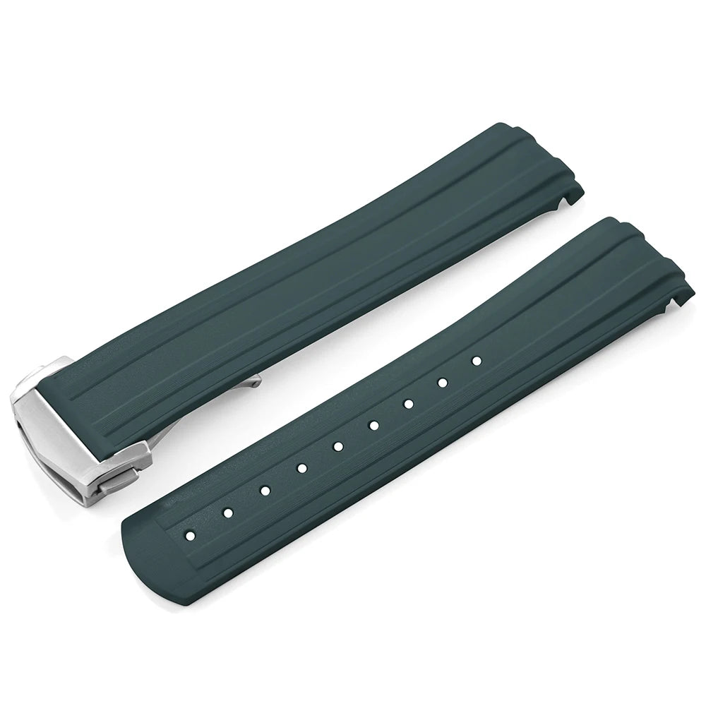 20mm New Flexible FKM Fluorinated Rubber Curved End for Omega Seamaster 300 Diving Strap Folding Buckle Replacement Watch Band