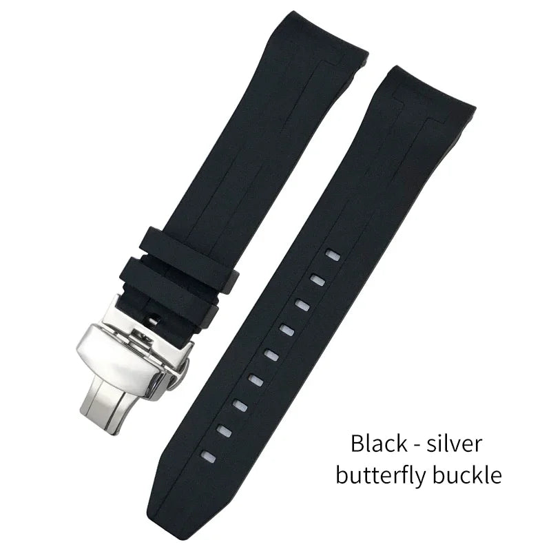 Curved End Rubber Watch Strap, 21mm 22mm, for Tissot T120 Seastar T120407A T120417A, Black Orange Silicone Watch Band