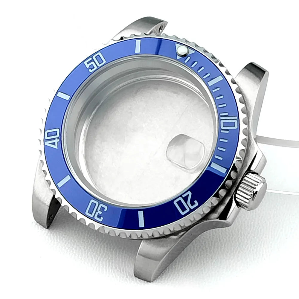 High-quality silver sub-watch case, 40.5mm, suitable for NH-35/36, sapphire crystal metal watch case, 50Bar water-resistant parts and accessories