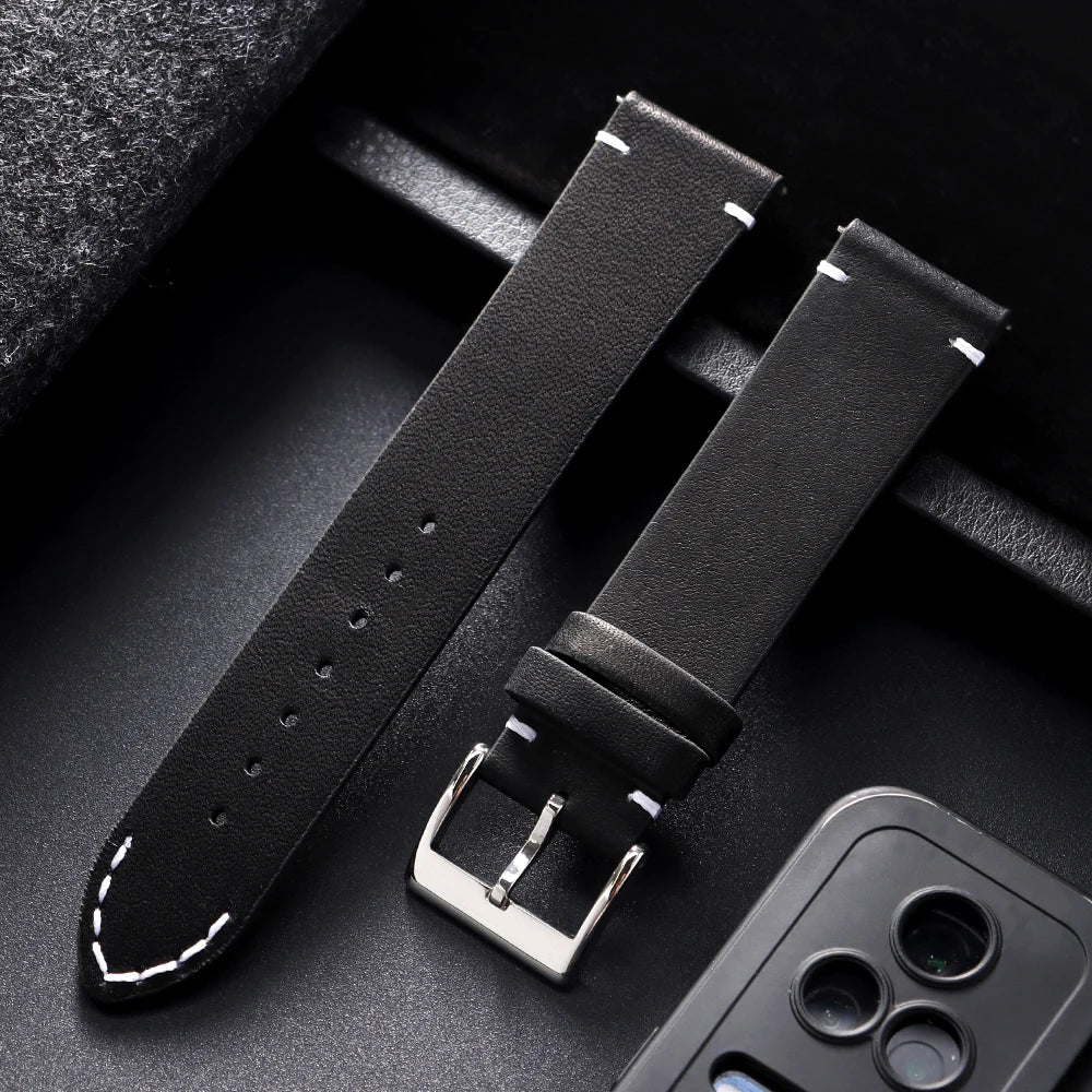Bracelet de montre en cuir de veau véritable, à dégagement rapide, 12/14/16/18/20/22/24mm, accessoires universels pour hommes et femmes