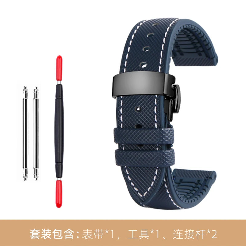 Men's Nylon and Silicone Watch Strap, 20mm, 22mm, 24mm, Waterproof and Breathable, Rubber, Accessories
