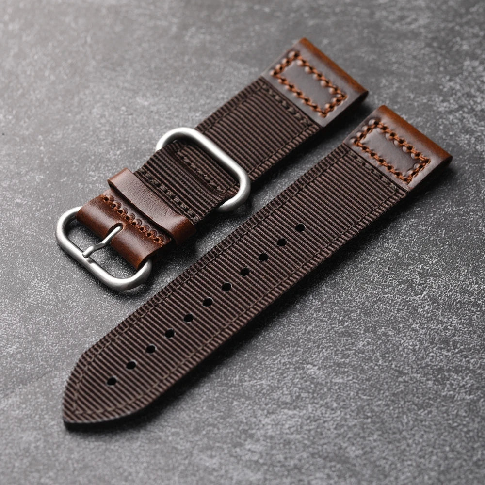 Cinturino per orologio da uomo in nylon doppio vintage, in vera pelle, durevole e indossabile, stile di lusso, 20mm, 22mm, 24mm