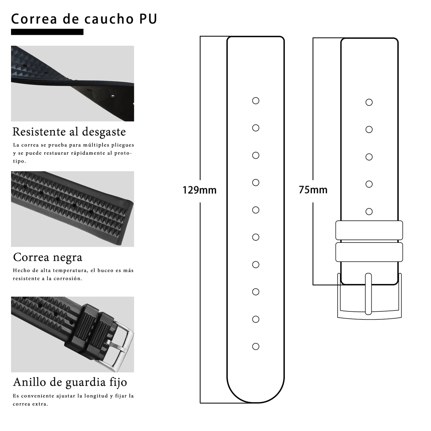 Universal men's soft rubber waffle-pattern watch strap, waterproof diver's watch band for 20mm