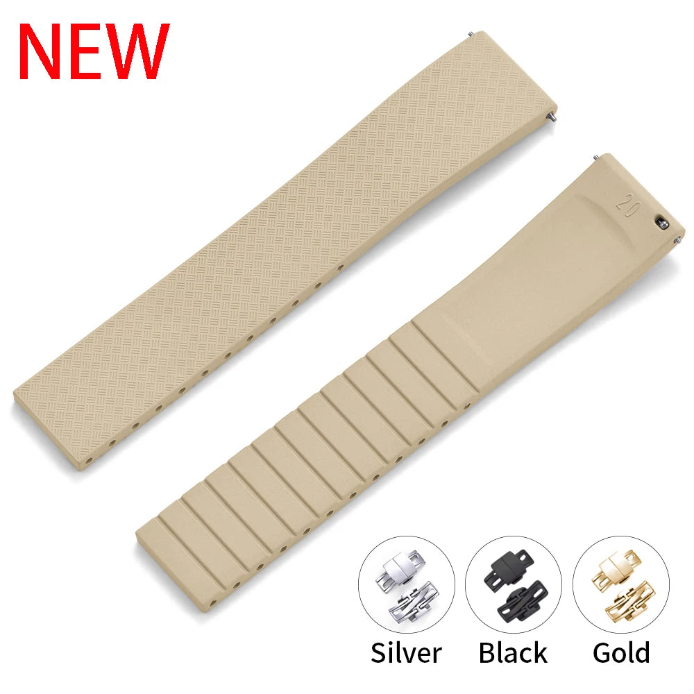 New Design CTS Fluoro-Rubber Watch Strap 18mm 19mm 20mm 22mm Watch Straps with Quick-Release Butterfly Buckle FKM Strap for Cutting to Size