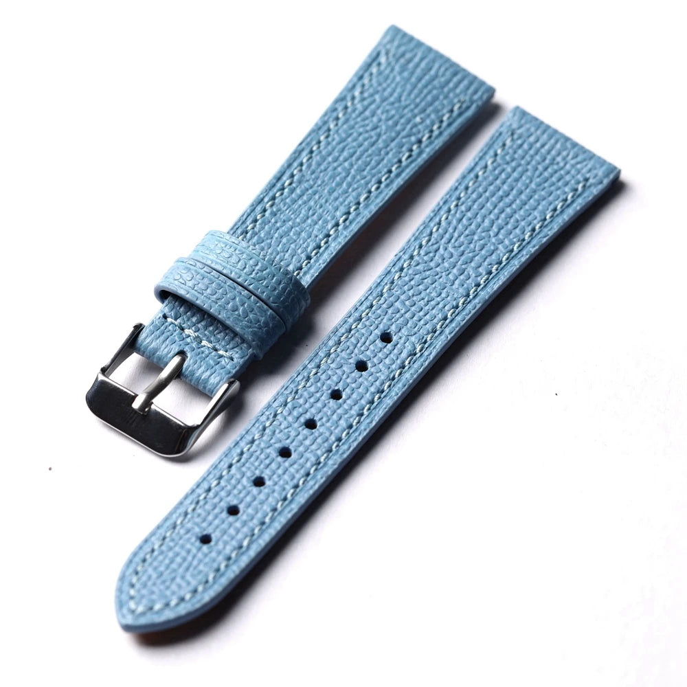 Handmade Glacier Blue Genuine Leather Watch Strap, 18 19 20 21 22mm, Soft Ultra-thin Cowhide Leather Bracelet, Vintage Style for Men