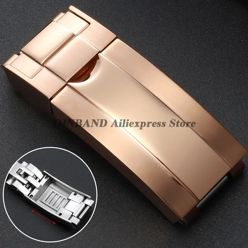 Stainless Steel Folding Watch Buckle, for Rolex DAYTONA SUBMARINER GMT Yacht-Master, Double Convex Fitted Clasp Button