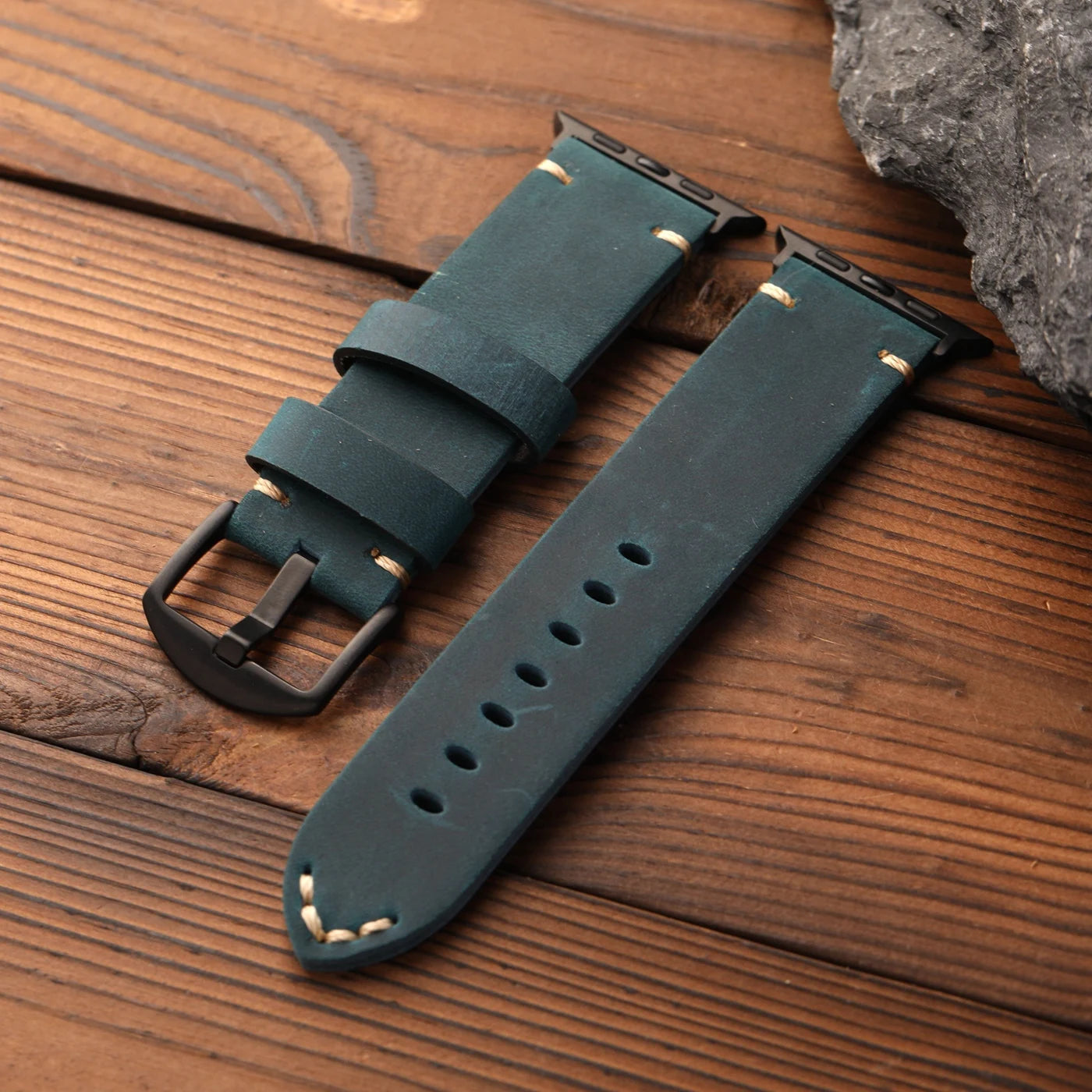 Cinturino in vera pelle bovina premium fatto a mano, vera pelle blu e gialla compatibile con Apple Watch 49MM 46MM 45MM 44MM Ultra S13