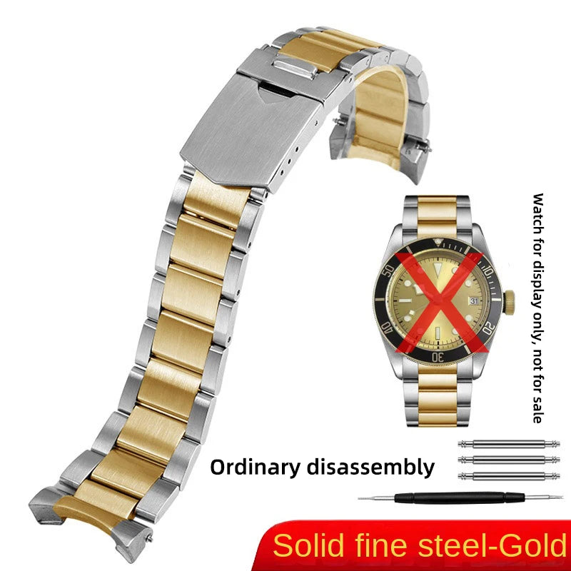 Metal Watch Bracelet for Tudor Black Bay 1958, Small Red Rose, Small Black Rose, 79200R, Stainless Steel Curved End Strap, 22mm