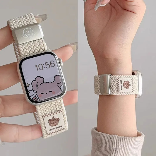 Music Dog 编织尼龙表带,配磁吸扣,适用于 Apple Watch 42 46 40mm 45mm 41mm 44mm 49mm iWatch 7 4 3 5 6 8 9 10 Ultra