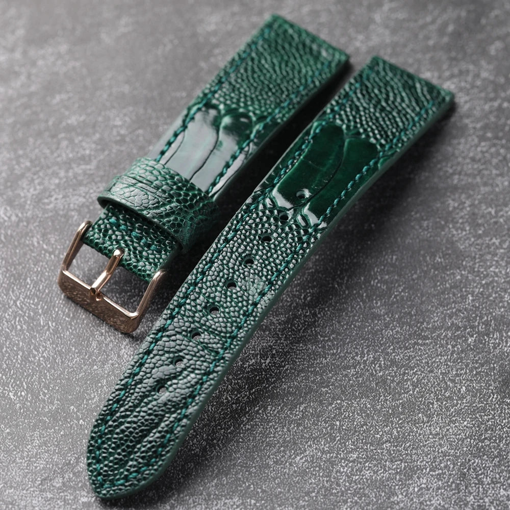 Handmade genuine high quality ostrich foot leather 18 19 20 21 22MM brown green genuine leather Vintage Strap for men Vintage