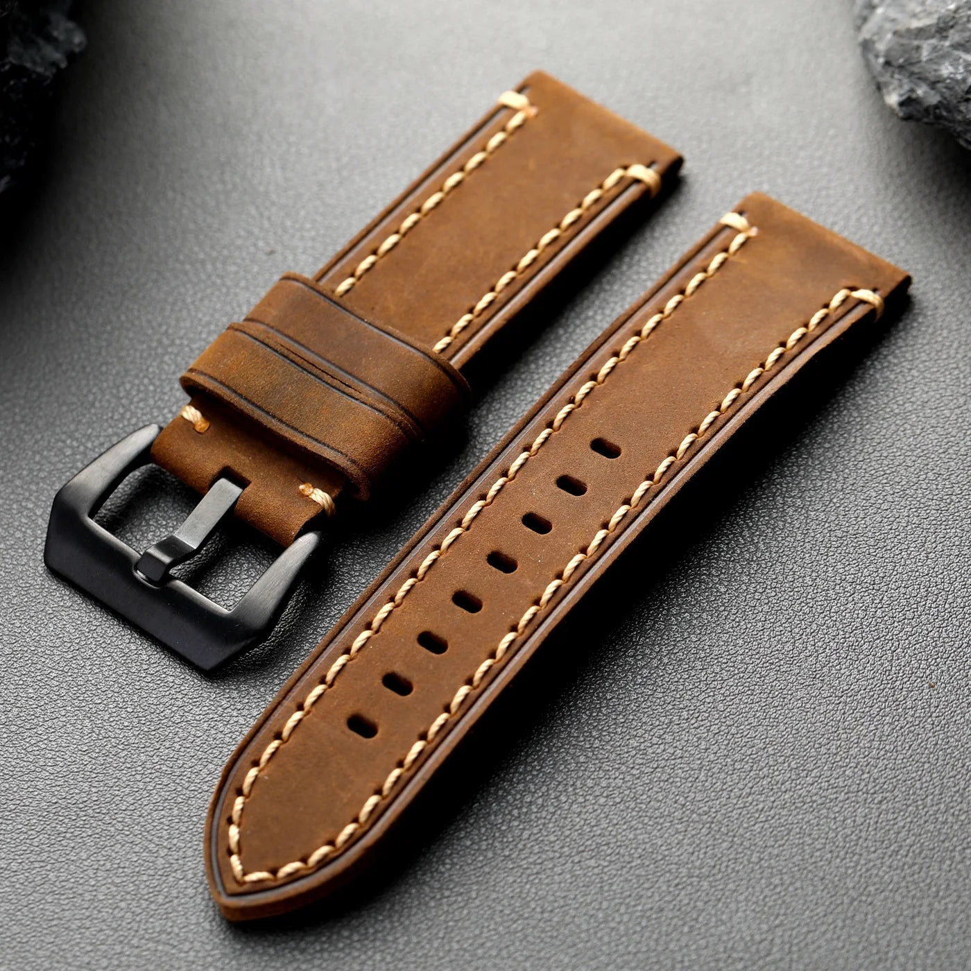 Cinturino per orologio fatto a mano in pelle bovina primo strato, 20, 22, 23, 24 mm, cinturino vintage in pelle marrone, adatto per orologi da uomo