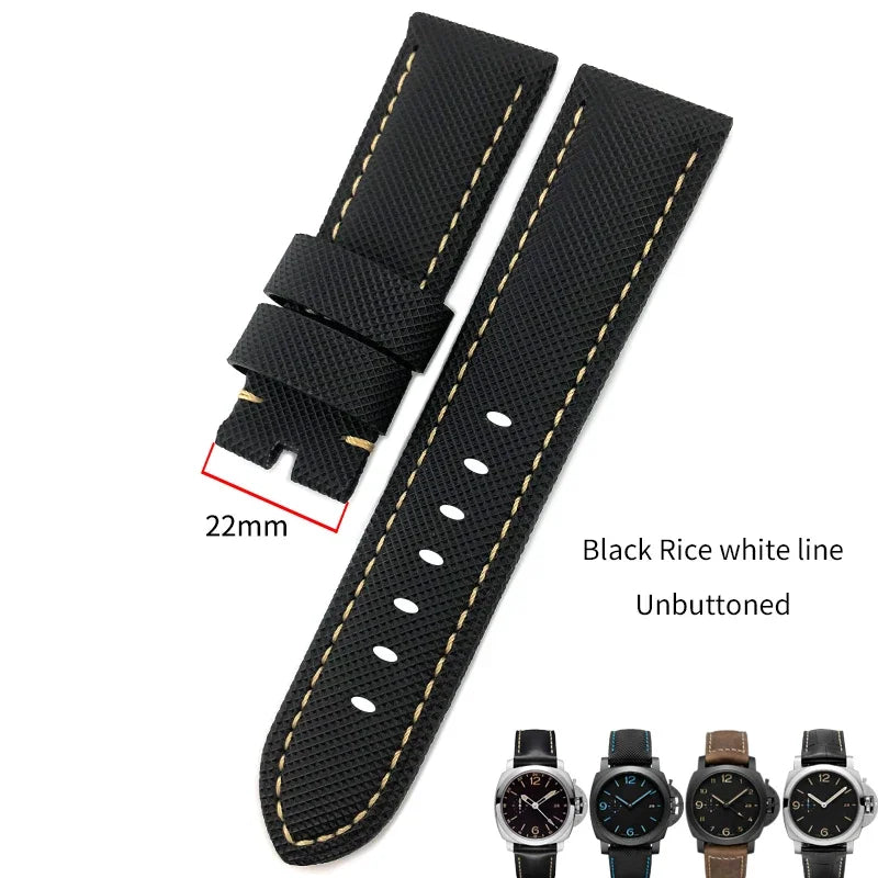 22mm 24mm 26mm Watch Strap for Panerai Luminor PAM01661, Black and Blue Nylon Fabric, Genuine Leather Canvas, Screw Pin Buckle