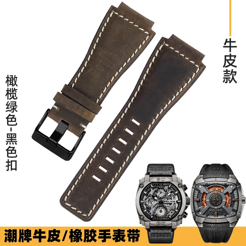 Cowhide Leather Watch Strap for Bell & Ross Series, Silicone Strap, POLICE Watch Strap, PL14796, PL15472, B & R suréWer, Male, BR01, BR03