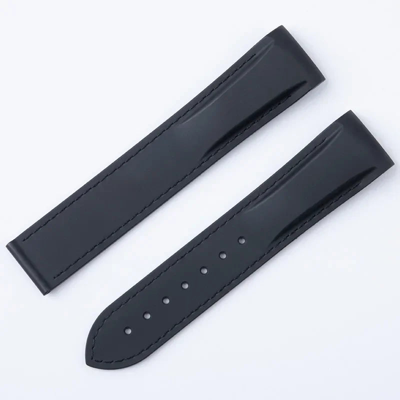 Bracelet de montre en caoutchouc FKM Fluororubber 19/20/21/22 mm à extrémités courbées pour Omega Strap 300 SEAMASTER 600 Planet Ocean Speedmaster