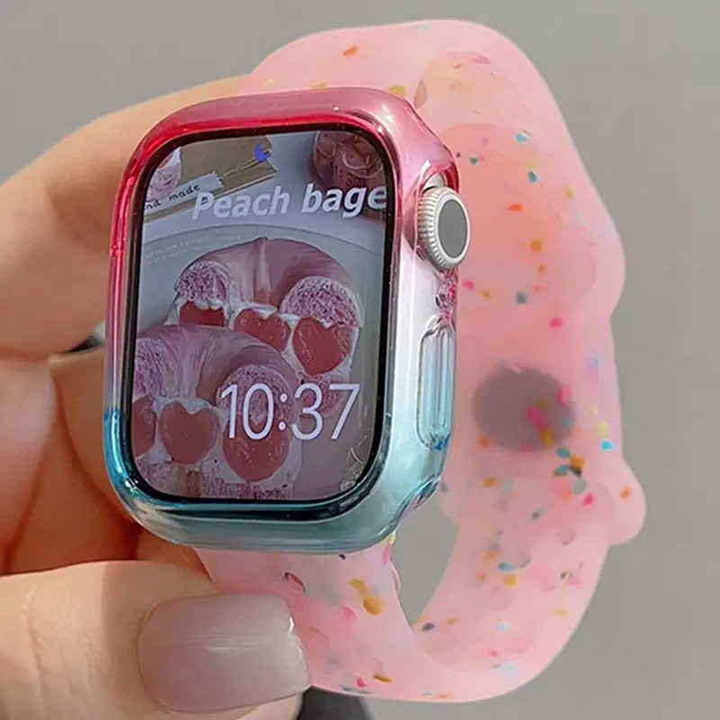 Ensemble de coques dégradées avec bracelet en silicone couleur gelée pour Apple Watch 49mm 45mm 46mm 44mm 41mm 40mm 38mm