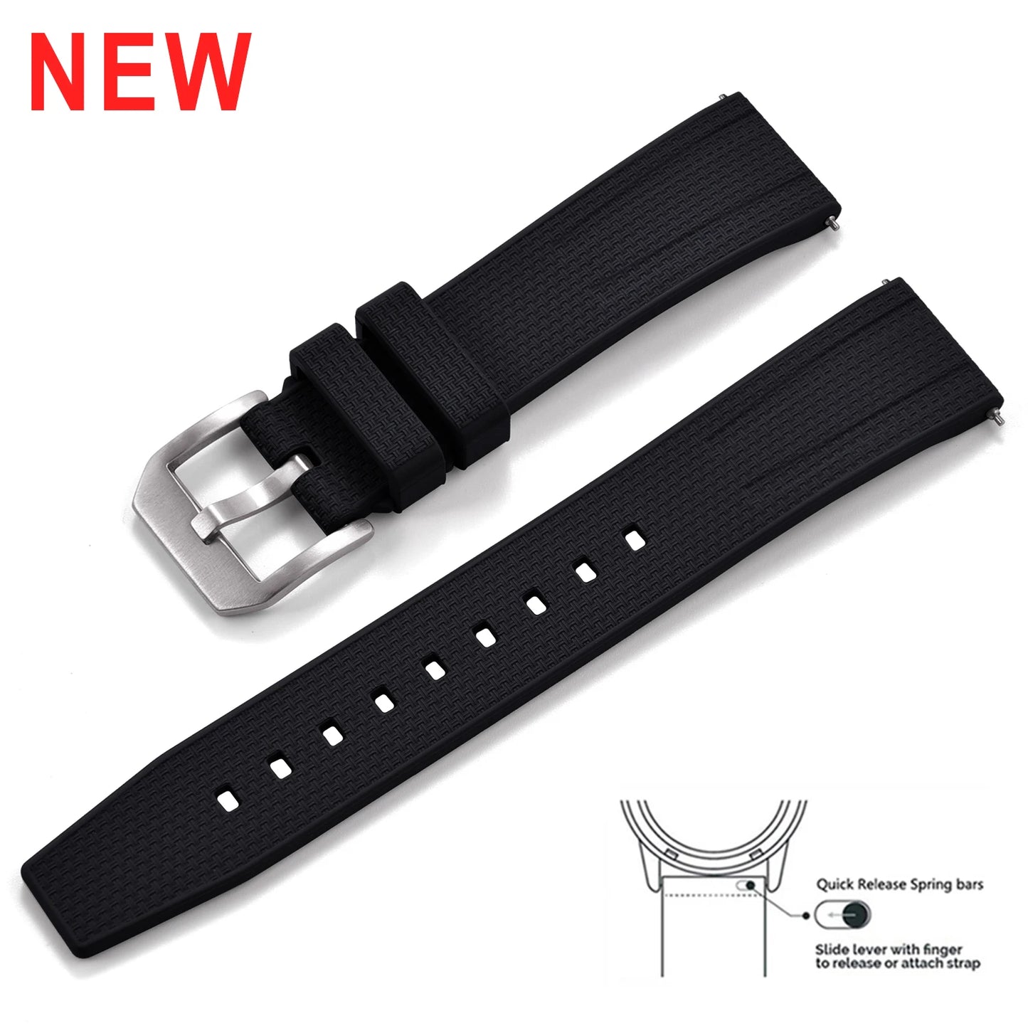 FKM bracelet de montre en caoutchouc 20mm 22mm bracelet de montre de plongée étanche à dégagement rapide en caoutchouc fluoré pour accessoires de montre de plongée traditionnels