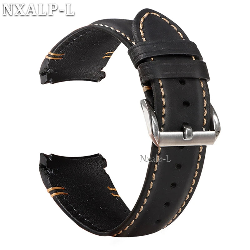 Bracelet de montre en cuir de vachette huilé de haute qualité 20mm 22mm à extrémités courbées, cousu main, pour Omega, Rolex, bracelet universel