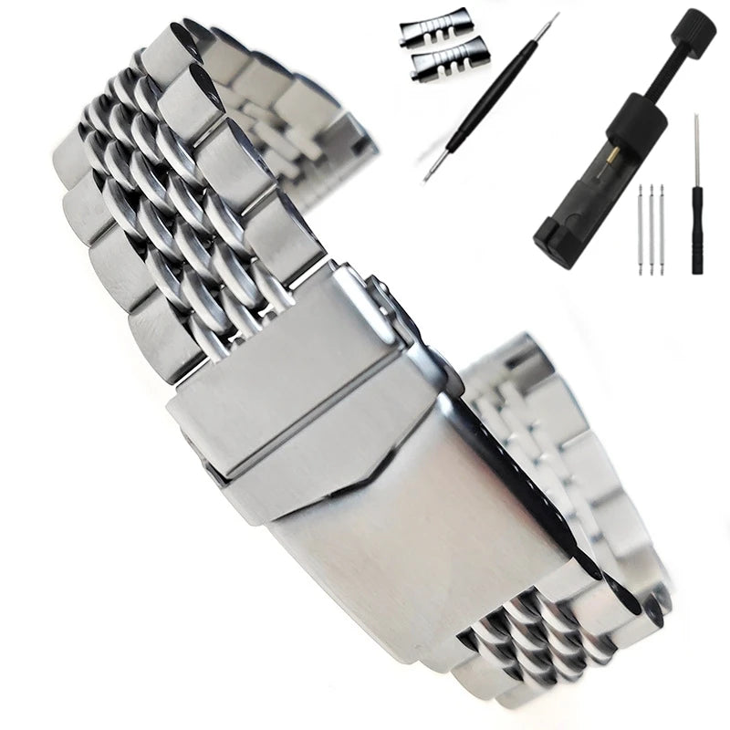 Cinturino di lusso in acciaio inossidabile massiccio 316L, 20mm 22mm, per orologi Seiko Jubilee, maglie terminali regolabili, cinturino a maglie, perle a chicco di riso