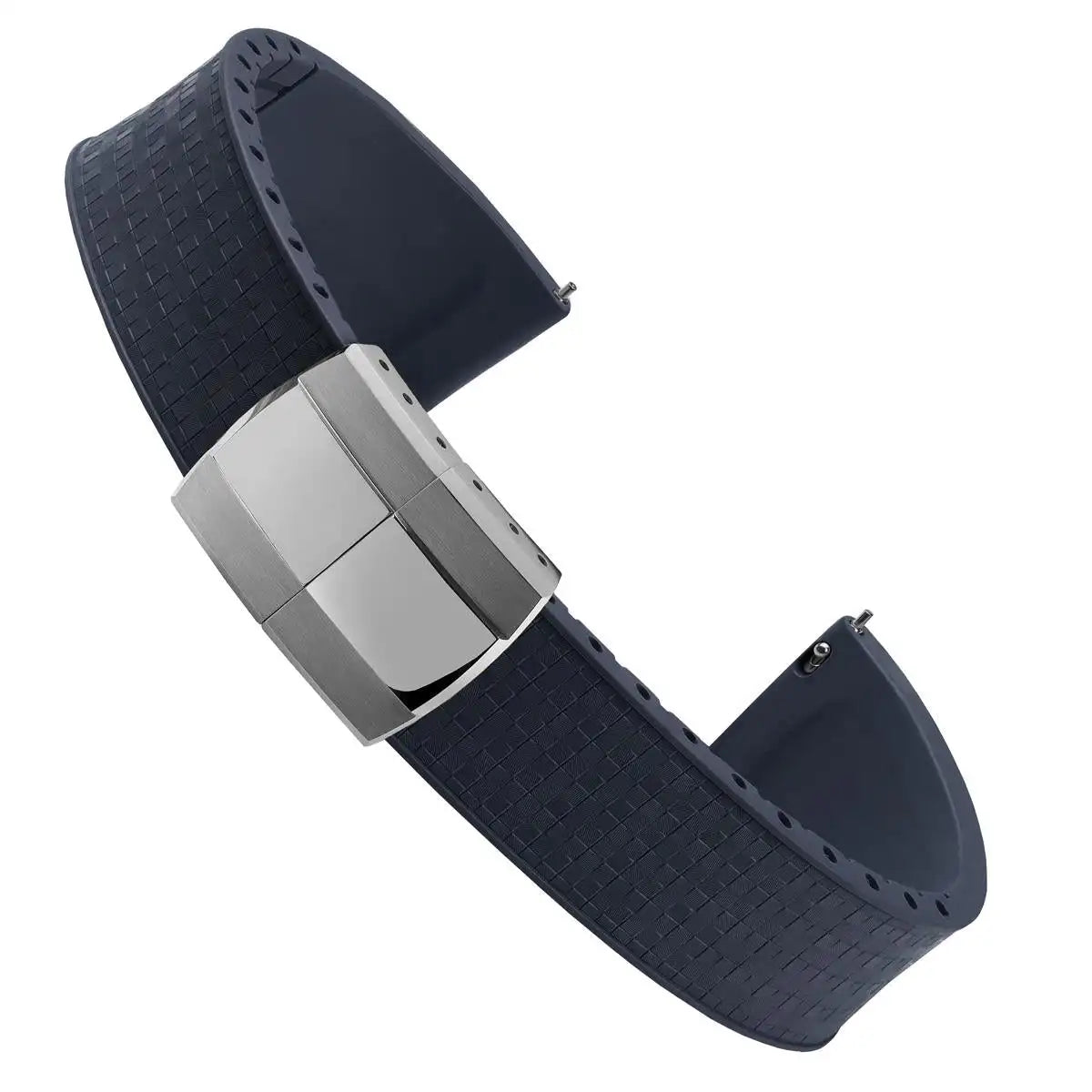 Fluororubber Watch Strap, Cut to Size, 18/19/20/21/22mm, Mosaic FKM Deployment Buckle, Universal Flat End, Strap Replacement
