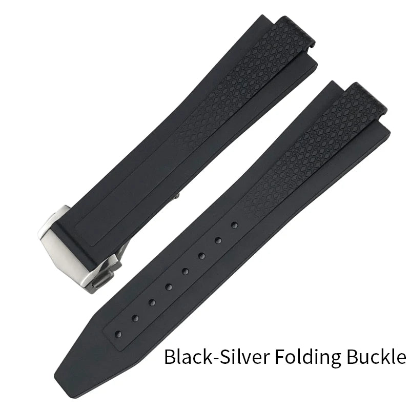New FKM Soft Natural Rubber Watch Strap with 22mm Curved Metal Ends for Tudor 41mm Black Bay, Deployant Buckle, Men's Watch Band