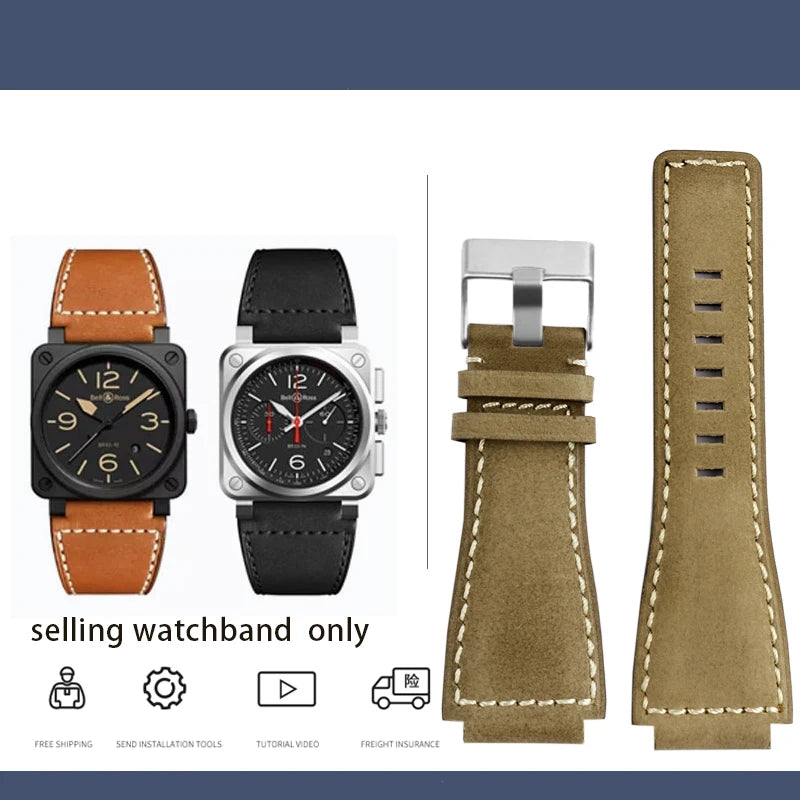Cinturino in vera pelle da uomo, accessori speciali per orologi, cinturino da 24 mm, serie BELL ROSS BR01 BR03